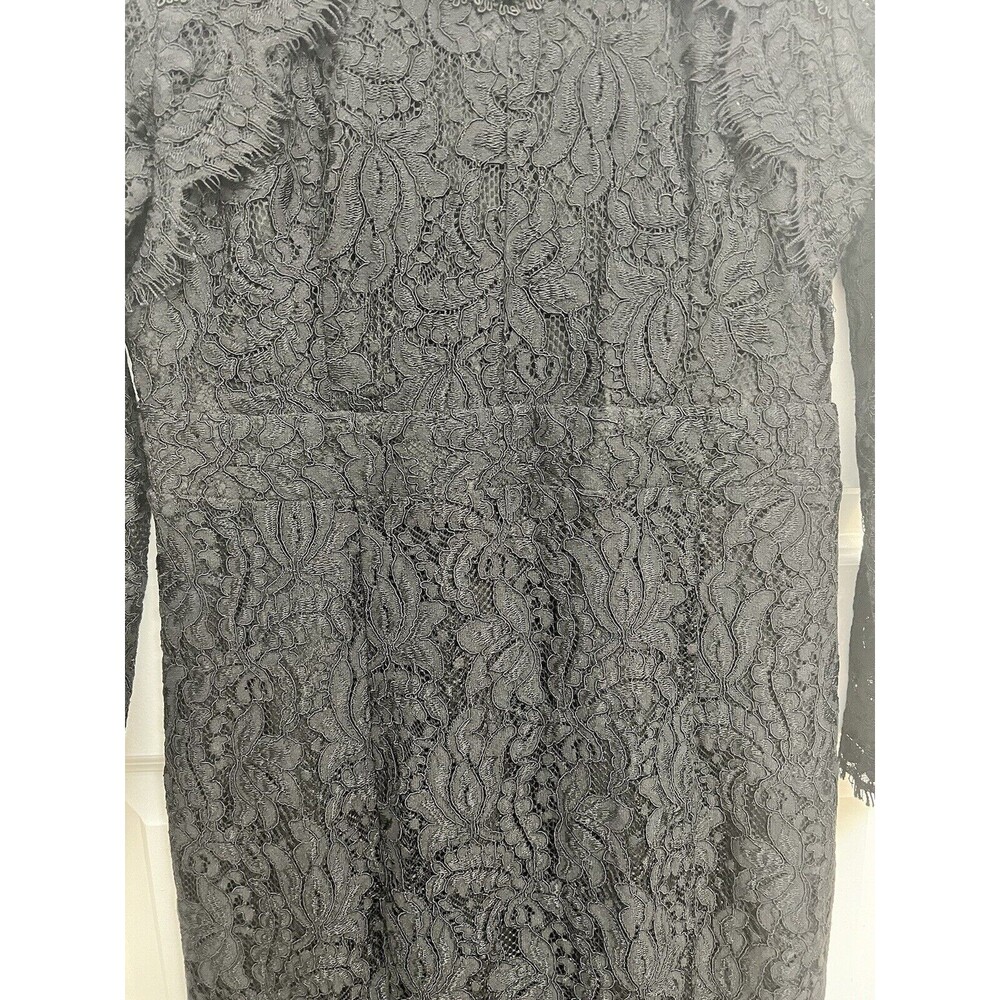 Whimsigoth Black Crochet Floral Lace Long Sleeve Midi Dress Sz  L Beaded Siryun - Picture 8 of 16